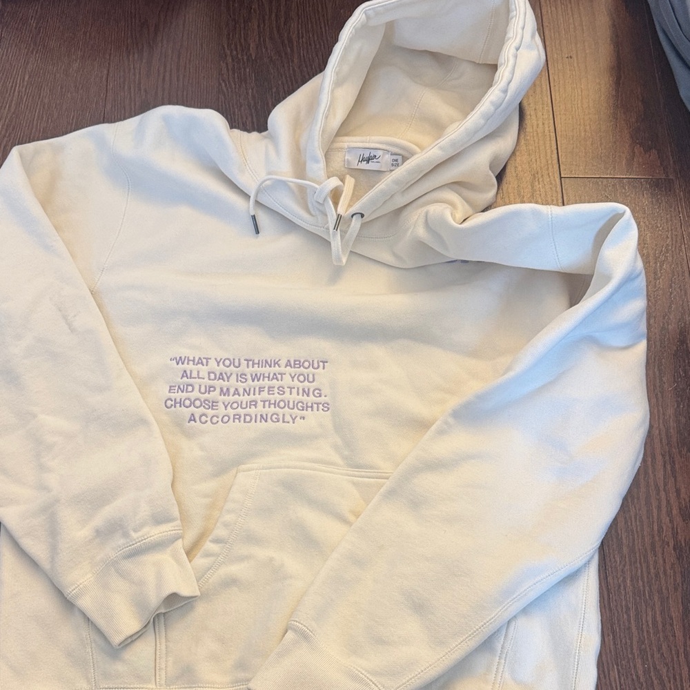 MAYFAIR THE LABEL Cream Hoodie with Inspirational Quote MINT CONDITION